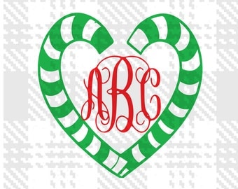 Candy cane svg with monogram Christmas svg files for use with Silhouette Studio and Cricut Design Space.