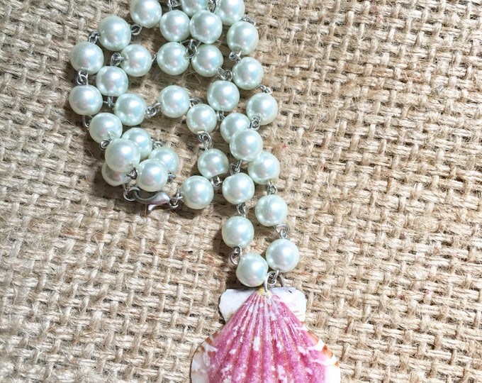 Shell Necklace, Pink Shell Necklace, Seashell Necklace, Mermaid Necklace, Coral Shell Necklace, Bridal Necklace, Seashell Pendant