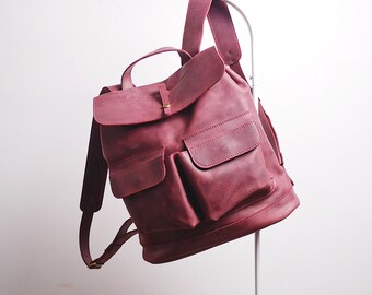 Handmade LEATHER Rolltop / Rucksack on carabiner from cowhide
