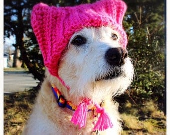 Pink cat hat for dog, dog pussy hat, women's rights hat, pussy cat hat, feminist hat, crochet hat for dog, crochet pussy cat hat, dog hat