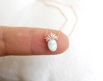 Rose Gold Pineapple with Opal Stone Necklace, Dainty Pineapple Necklace, Gift for Best Friends,Bridesmaid Gift,Birthday Gift,7018