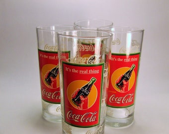 Coca Cola Glasses, Vintage Collectible Coca Cola Glasses, Rare 4 Retro Coca Cola, Large Coca Cola Glasses, 16 ounce Glasses,Vintage Bar Ware