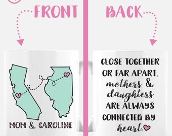 Mother Daughter Long Distance Coffee Mug | Mom Daughter Long Distance | 11 oz, 15 oz, or 12 oz | Personalized with Cities, States, & Names