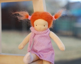 Waldorf doll - Dressable doll - Redhead - Doll with red hair - Steiner doll - 9 inch - pink dress