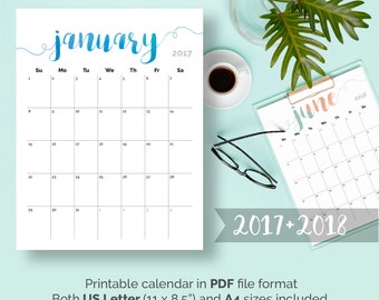 2017 Calendar PRINTABLE Desk Calendar Pages Watercolor Monthly Wall Printable Calendar 2017 PDF Calender 2017 Digital Calendar 2017 2018