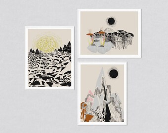 Art print set, modern print art, set of 3 prints, set of 3 wall art, print set, art prints, modern abstract, abstract landscapes, landscape