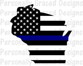 SVG, DXF, EPS Cut file Wisconsin State Flag Thin Blue Line svg, Wisonsin Svg, Police svg, silhouette cut file, cameo file, Thin Blue Line