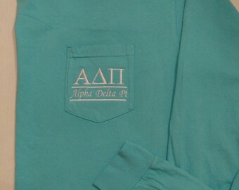 Big Little Gift, ADPi, Alpha Delta Pi, Sorority Shirt, Pocket T Shirt, Long Sleeve T Shirt, Monogrammed Pocket T, Personalized T Shirt