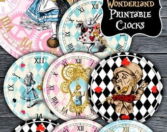 Alice in Wonderland Clocks - Printable Clocks - Vintage Alice - Alice in Wonderland Party - Alice in Wonderland Printable - Alice Decoration