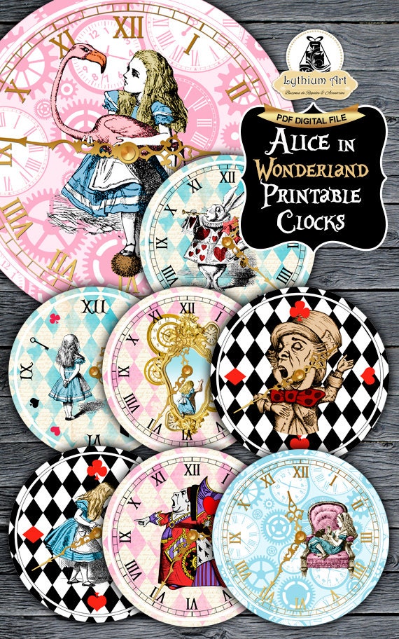 Alice in Wonderland Clocks Printable Clocks Vintage Alice