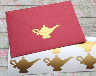 30 Aladdin lamp stickers, gold lamp invitation seal, Morocco, magic lamp decals, Arabian nights, Jasmine birthday party, Aladdin baby shower