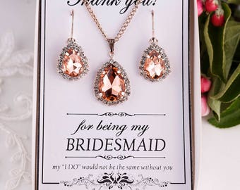 Peach Jewelry Set Peach Bridesmaid Gift Bridesmaid Jewelry Peach Crystal Jewelry Set Maid of Honor Gift Matron of honor gift Bridal Party