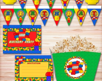 Lego Birthday Party Kit, Lego Theme, Building Block Birthday, Lego Banner, Lego Invitation, Lego Party, Lego Decorations, Lego Letters