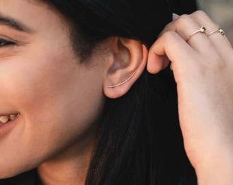 Gold ear climbers - simple gold ear crawlers - gold earrings - dainty earrings
