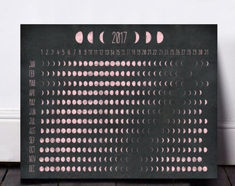 2017 Moon Calendar, Moon Phases, Moon Phase Calendar, Moon Calendar, Lunar Calendar, Printable Calendar, Moon, Chalkboard Prints, Moon Art
