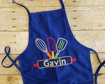 Kids personalized apron, child apron, kids embroidery apron, personalized apron, boy apron, girl apron, kids kitchen apron, rolling pin