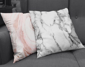 Decorative Throw Pillow in trendy marbled prints | black, grey & white marble + pink, grey and white marble available
