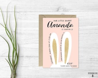 Bunny birthday invitation - Bunny birthday party - Bunny ears invite - Girls birthday invitation - Printable invitation - Easter invitation