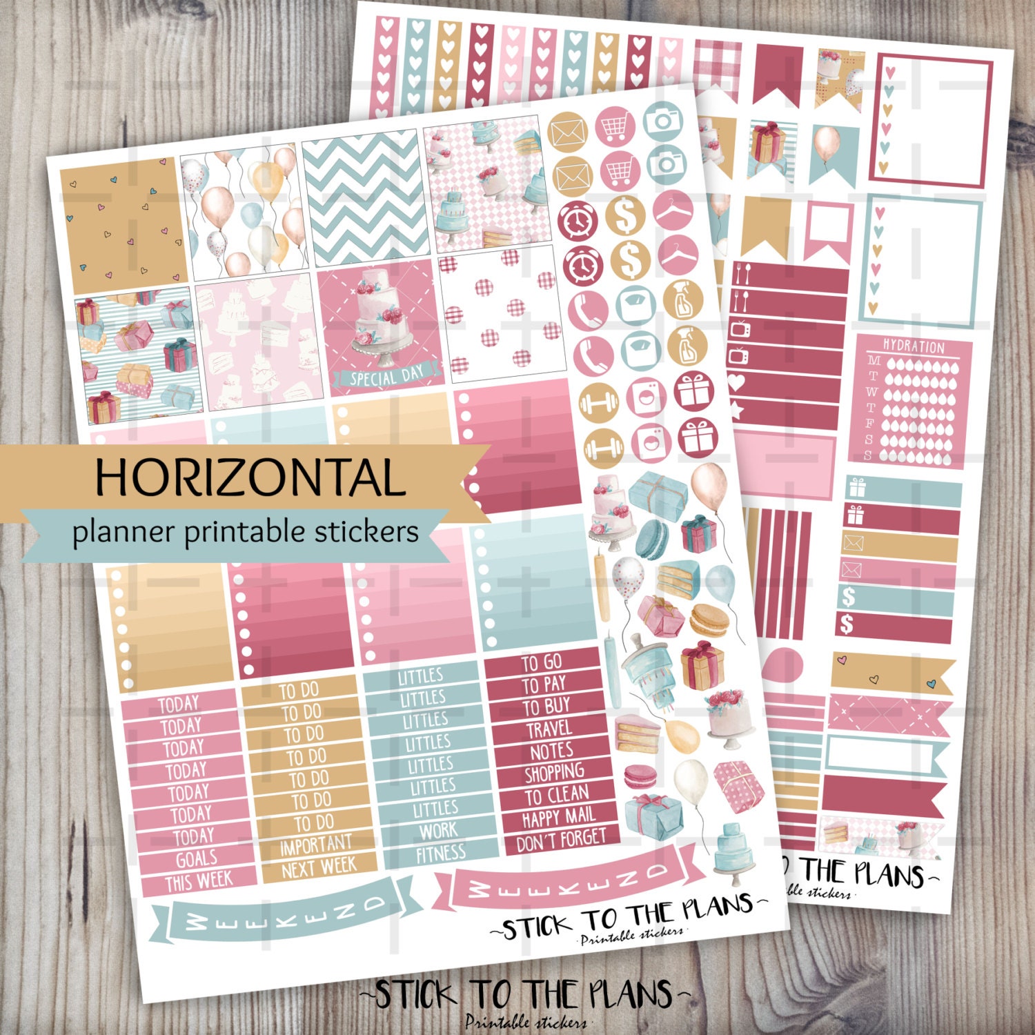 horizontal birthday printable planner stickers erin condren etsy