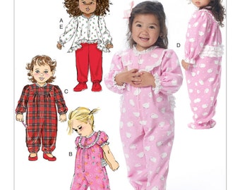 Sewing Pattern for Toddlers'/Children's Top, Jumpsuits and Footed Pants, Butterick Pattern 6276, Toddlers Pajama Top Bottom, Footed PJs