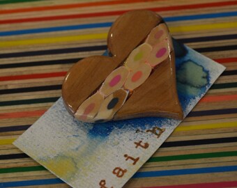 Heart Pendant-Murray Pine and Coloured Pencils