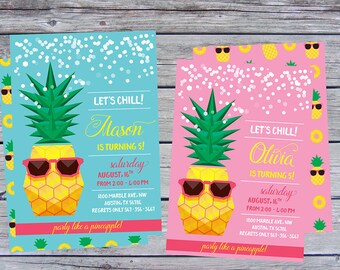 Summer birthday invitation, summer party, summer birthday invitations, pineapple invitation, pineapple invite, summer invitations