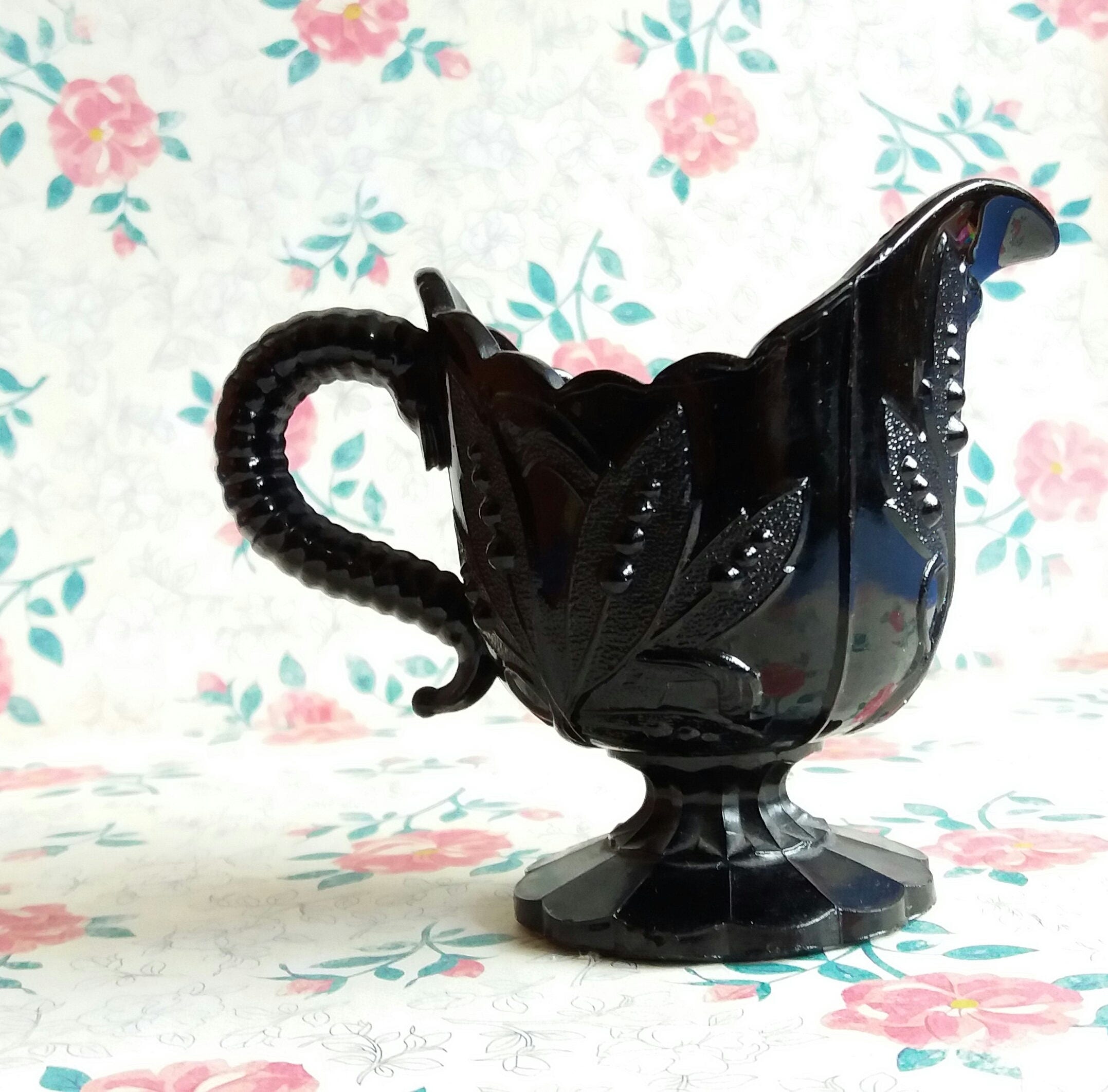Vintage Rare 1880s Victorian Black Milk Glass Jug or Creamer