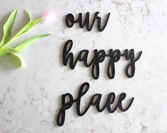 our happy place sign // Wood Sign //Home Decor//gather Decor//Rustic Wood Sign// neutral decor // Wall Hanging // gather // happy place sign