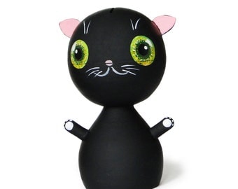 BLACK CAT, Piggy Bank, Wooden Doll, 6,3'