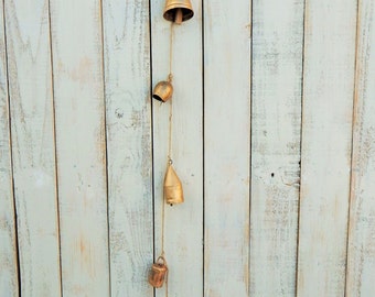 Five Copper Wind Chimes, Garden Bells, Boho Decor, Rustic Porch
