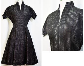 Black 50s Party Dress with Silver Metallic Thread
