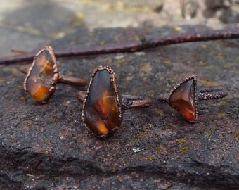 Bernsteinring, Amber, Kristallring, Edelsteinring, Kupferring, Stapelring, Boho ring, Amber Ring, raw amber ring, Electroformed, Copper