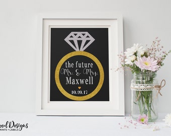 Future Mr. and Mrs. Customized Printable. Engagement Party Decorations. Instant Download. Diamond Ring Printable. Wedding Sign. Engaged.
