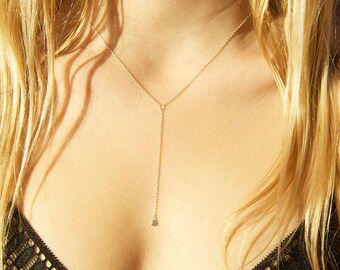 Silver lariat - gold lariat - lariat necklace - cz necklace - y necklace - minimal necklace - gold y necklace - lariat - cz - C15519