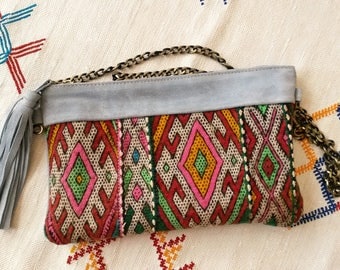 Kilim and suede clutch bag - handmade