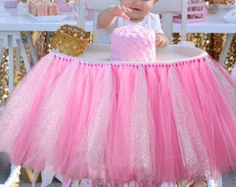 Highchair Tutu - Any Colors Available, Pink Highchair Tutu, Pink High Chair Tutu, Pink and Gold, 1st Birthday Tutu, Baby Girl Birthday Tutu