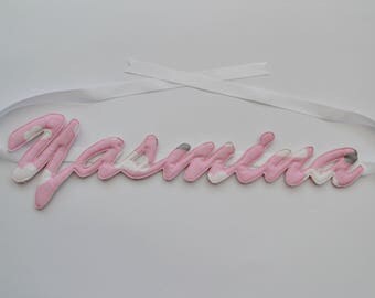 Pink clouds fabric name banner / bunting / girl's room / nursery decor / personalised / birthday gift / cake smash prop / photoshoot / baby