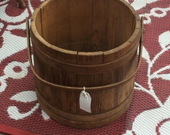 Antique primitive sugar bucket- Antique bucket- wood handled bucket- farmhouse decor- country decor - wood storage