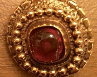 1980s Chanel Beaded Gold and Red Stone Clip Chanel Earrings