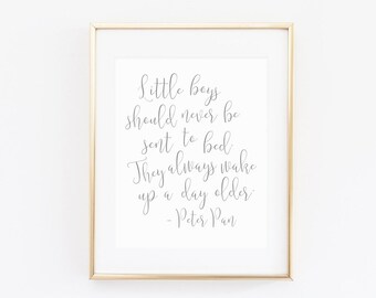 Peter Pan Quote, Boy Nursery Printable, Little Boys Should Never Be Sent to Bed Printable