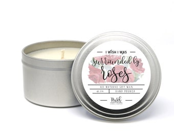 Travel Tin Candle. Rose Scented Candle. 8oz Candle. Floral Fragrances. Gifts Under 15. All Natural Soy Candles. Handmade Candles. Rose Scent