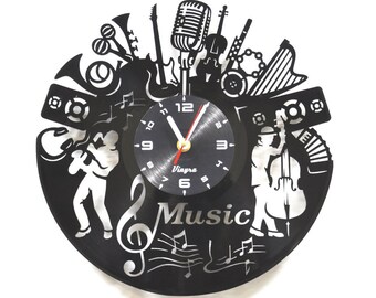 MUSIC Vinyl Record Clock Jazz Art Music Laser Cut Clock Vinyl Wall Decor Music Lover Gift for Her Music Art Music Home Decor Wall Decal