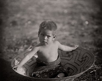 Native American Photo, American Indian Photograph of Indigenous Maricopa American Indian Boy, Black White Photography, Sepia Photo