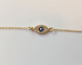 Mini oval evil eye bracelet~gold evil eye bracelet~delicate bracelet~gold layering bracelet~dainty jewelry~simple gold bracelet~layer