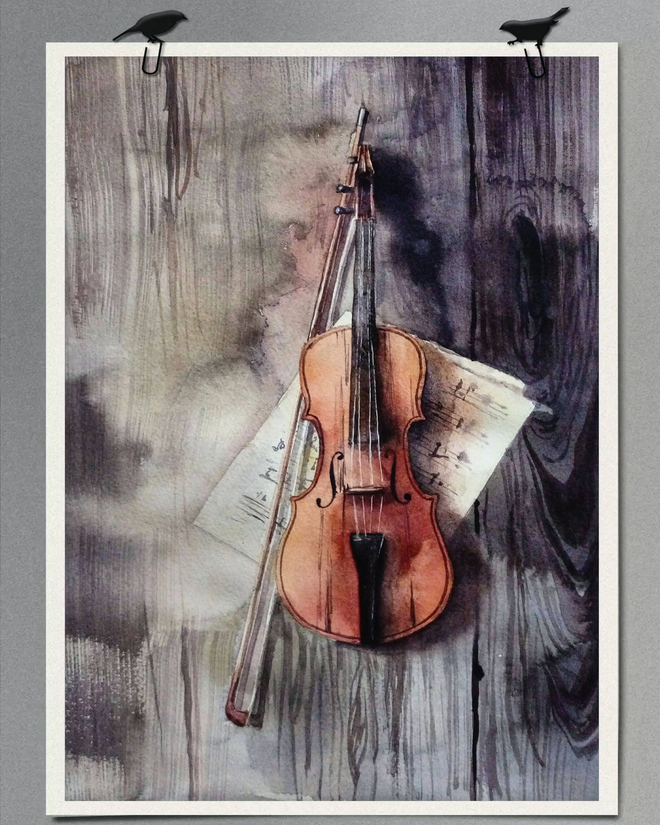 Watercolor violin original painting