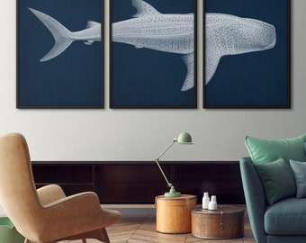 Shark decor | Etsy - Shark art poster set of 3, Whale shark poster, Shark art print, Shark  print, Nautical decor, Print set, Coastal decor, Shark poster