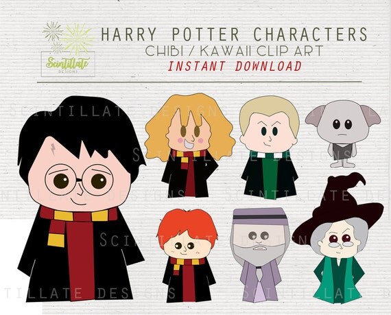 Items similar to Harry Potter Clip Art, chibi harry potter characters ...