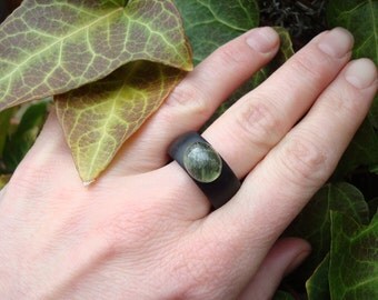 Prehnite Ring (7) Ebony Prehnite/Prehnite/Clarity/Prehnite Jewelry/Stone Ring/Wooden Stone Ring/Ebony Ring/Ebony/FromHerStrees/Handmade Ring