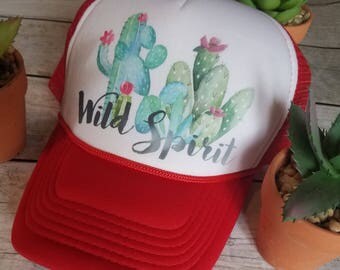 Red Wild Spirit Trucker Hat / Cactus Hat / Bohemian / Accessories / Snap back / Hat / Baseball Hat / Women's Hat / Trucker Cap