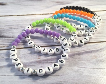 TYPE 1 DIABETES Bracelet - Medical Alert Bracelet - Diabetes Bracelet - Medical Bracelet - Medical ID Bracelet - Acrylic Bead Bracelet